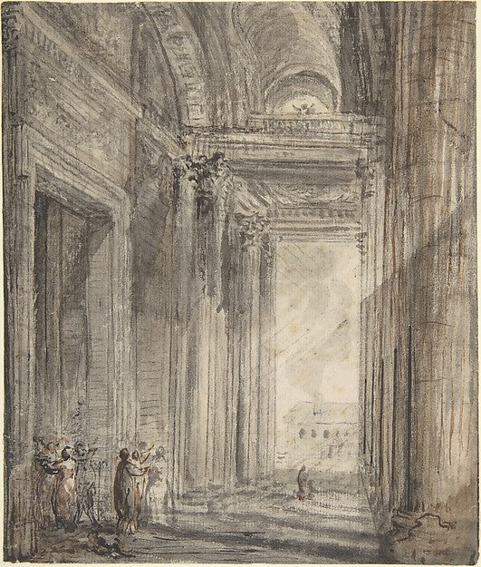 Figures in the Portico of Sainte-Geneviève le Panthéon  Paris,  Poster Print Wall Art
