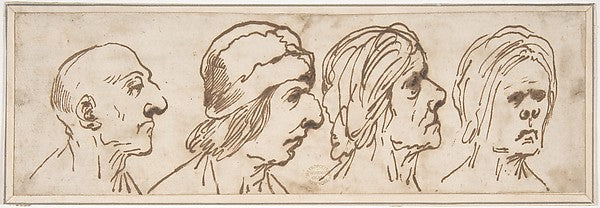 Four Caricatured Heads 1612–66-attributed to Pier Francesco Mo,  Poster Print Wall Art