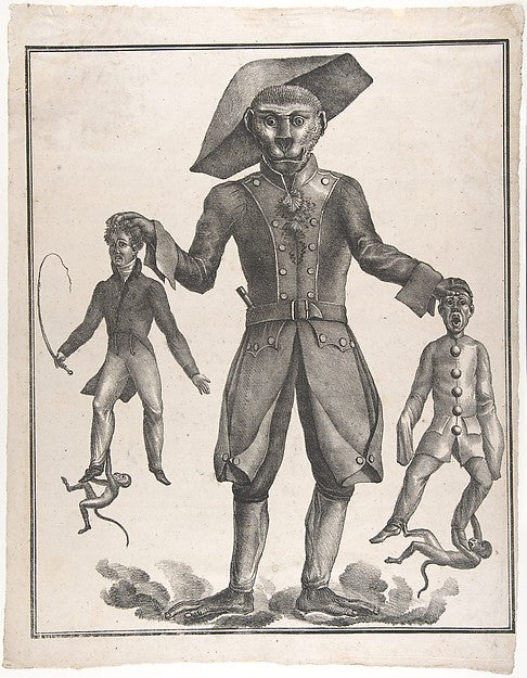 A Giant Monkey in Uniform Holding up Pierrot and a Man with a,16x12"(A3)Poster