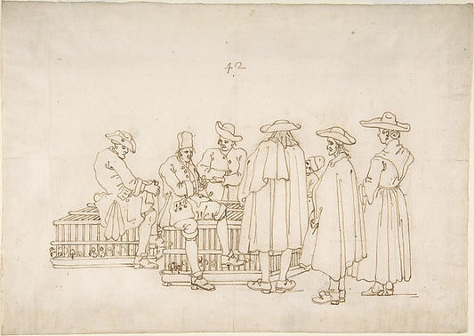 A Group of Figures Surrounding Two Bird-coops 1697–1768-Bernar,16x12"(A3) Poster
