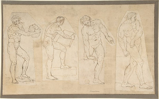 Four Studies of Nude Men 1757–1822-Anonymous, Italian, early 1,16x12"(A3) Poster