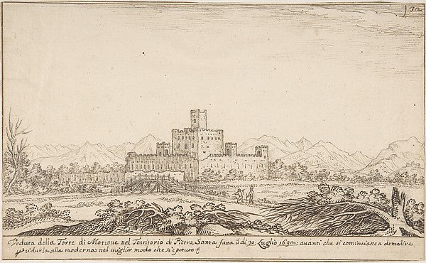 View of Motrone Castle  1606–80-Attributed to Giovanni Frances,  Poster Print Wall Art