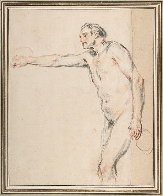 Study of a Nude Man Holding Bottles c1715–16-Antoine Watteau,  Poster Print Wall Art