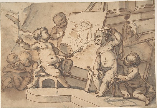 Allegory of Painting with Putti 18th cent-Anonymous, French, 1,16x12"(A3) Poster