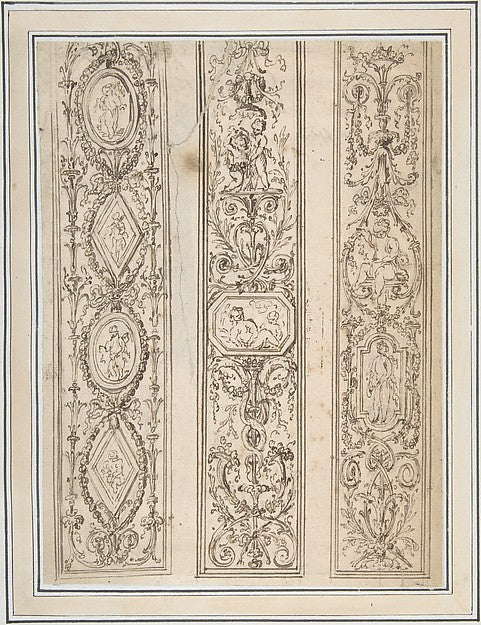 Design for Three Upright Panels of Ornament Arabesques 18th ce, Poster Print
