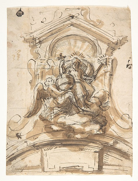 Design for a sculptural group with God the Father in a niche l,  Poster Print Wall Art