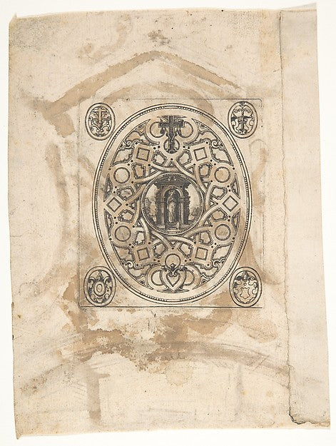 The standing Virgin with an elaborate ornamental frame 17th ce,  Poster Print Wall Art