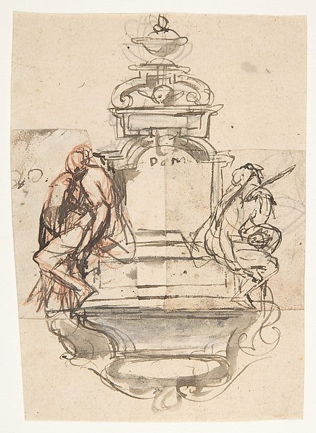 Design for a sepulchral monument with two figures late 17th–ea,  Poster Print Wall Art