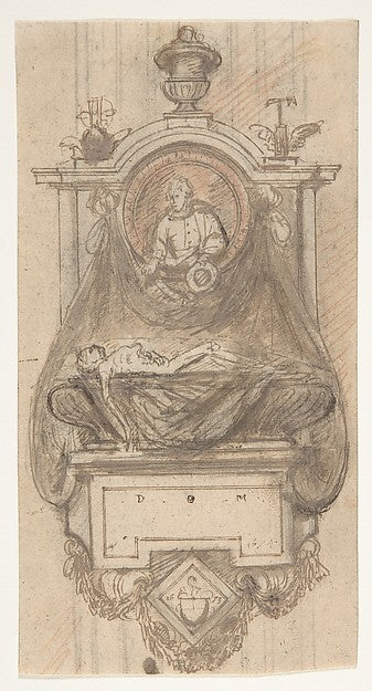 Design for a sepulchral monument with a portrait bust 1673-Hen,  Poster Print Wall Art
