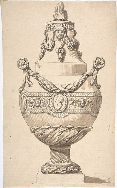 Urn with Acanthus Base and Flambeaux Top 18th cent-Anonymous,,16x12"(A3)Poster