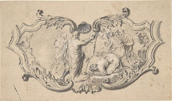 Cartouche with Moses Striking the Rock 18th cent-Anonymous,Fr,  Poster Print Wall Art