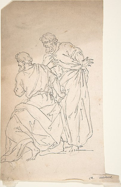 Sketch of Two Male Figures in Classical Costume 18th cent-Anon,16x12"(A3)Poster
