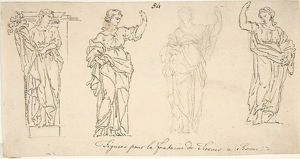Design for Female Figures for the Trevi Fountain 18th cent-Ano,  Poster Print Wall Art