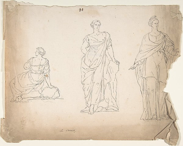 Studies of Female Statues 18th cent-Anonymous,French,18th ce,  Poster Print Wall Art