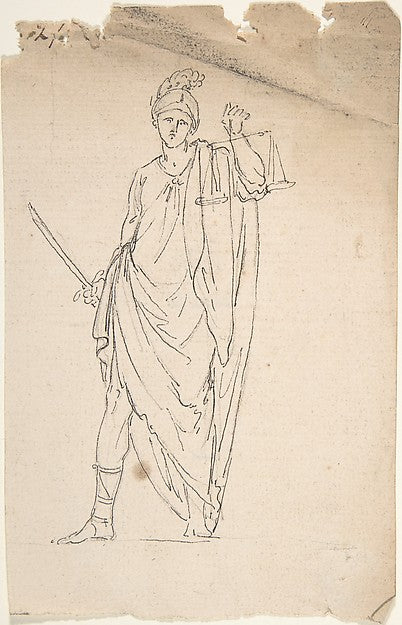 Drawing of Female Statue with Sword and Scale 18th cent-Anonym,  Poster Print Wall Art