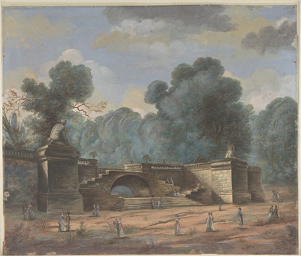 Park Landscape with Strolling Figures 19th cent-Anonymous, Fre,16x12"(A3) Poster