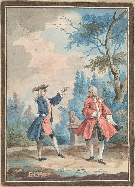 Two dancing male figures in a landscape 18th cent-Anonymous, F,  Poster Print Wall Art