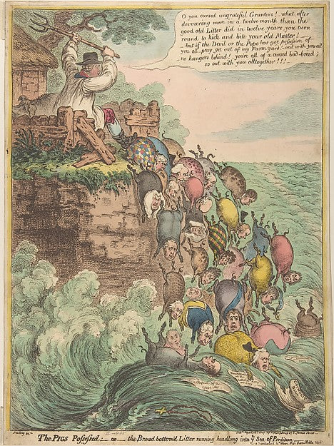 The Pigs Possessed:–or–the Broad Bottom'd Litter Running Headl,  Poster Print