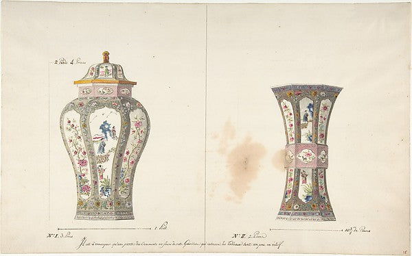 Designs for Two Porcelain Vases c1770–85-Anonymous,French,18, Poster Print