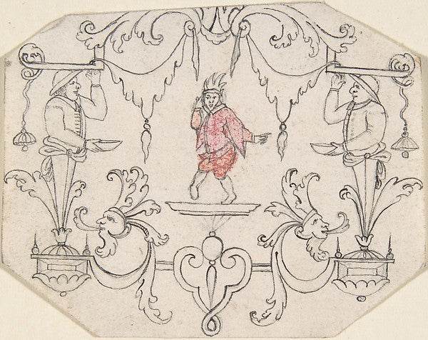 Arabesque Cartouche with Dancing Figure 18th cent-Anonymous,F, Poster Print