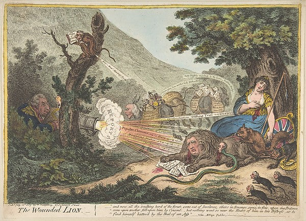 The Wounded Lion July 16, 1805-James Gillray ,16x12