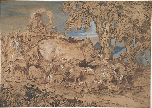 Pastoral Scene:  Nomads with Sheep and Cattle 1609–64-Giovanni,16x12"(A3) Poster