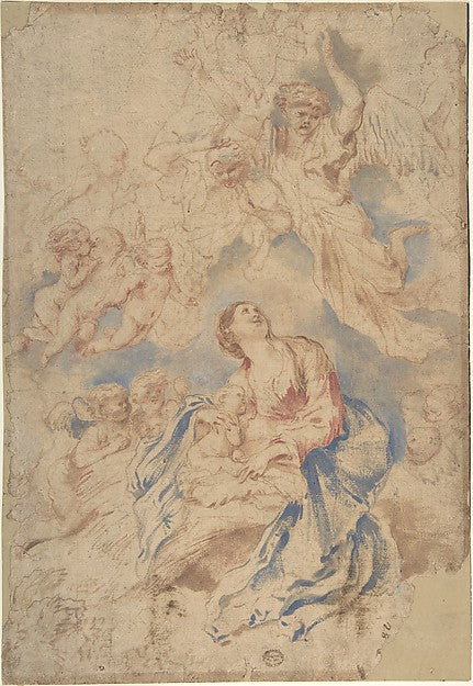 Nativity with Angels 1609–64-Circle of Giovanni Benedetto Cast,16x12"(A3) Poster