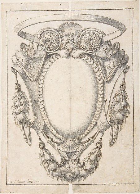 Design for a Cartouche Decorated with a Mask  Swags and Rosett,16x12"(A3) Poster