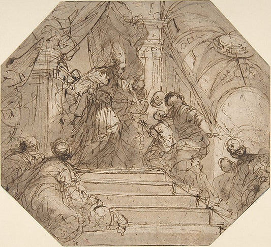 Presentation of the Virgin in the Temple 1624–59-Valerio Caste,16x12"(A3) Poster