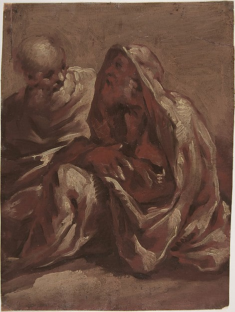 Two Seated Bearded Male Figures 1637–1713-Sigismondo Caula,16x12"(A3) Poster