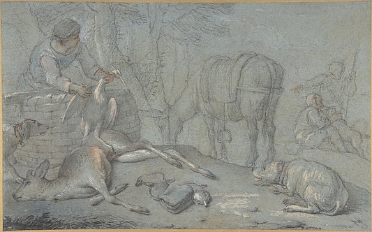 Hunters with Dead Game in a Landscape 1600–1800-Giovanni Agost,16x12"(A3) Poster