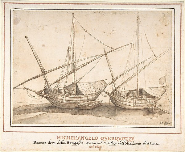 Four Boats 1602–60-attributed to Michelangelo Cerquozzi ,16x12