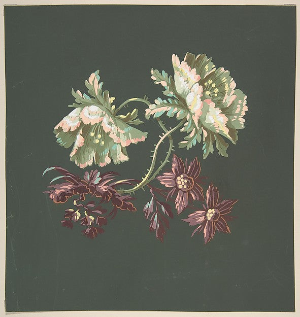 Two Roses and Two Small Flowers 19th cent-Anonymous,French,1, Poster Print