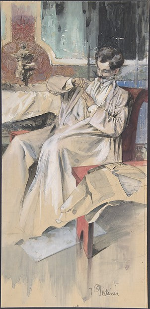 A Man Grooming His Nails 1900-Anonymous,French,20th cent,16x12"(A3)Poster