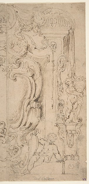 Right and Part of the Left Half of a Design for a Cartouche 16,  Poster Print Wall Art