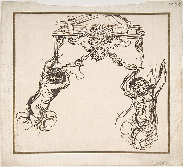 Satyrs Supporting an Ornamental Motif 1596–1669-Pietro da Cort,16x12"(A3) Poster