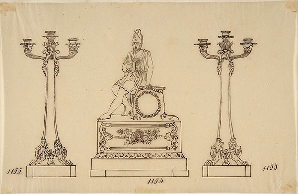 Design for a Set of Candlesticks and a Clock 19th cent-Anonymo, Poster Print