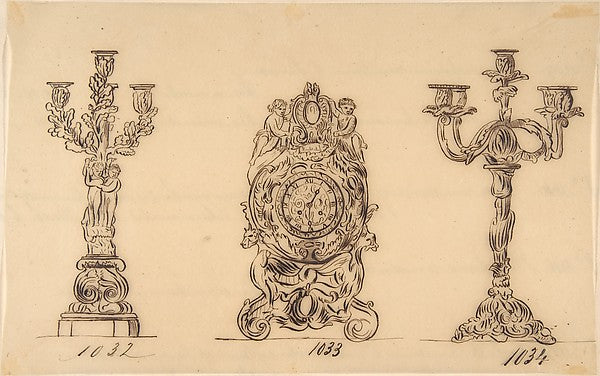 Designs for a Clock and Two Candelabras 19th cent-Anonymous,F,  Poster Print Wall Art