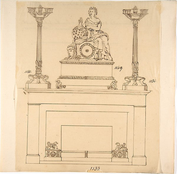 Designs for Fireplace Iron  Mantle Candlesticks and a Clock 19, Poster Print