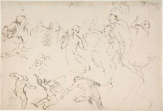 Standing and Kneeling Figures  and Studies of Flying Putti 156,16x12"(A3) Poster