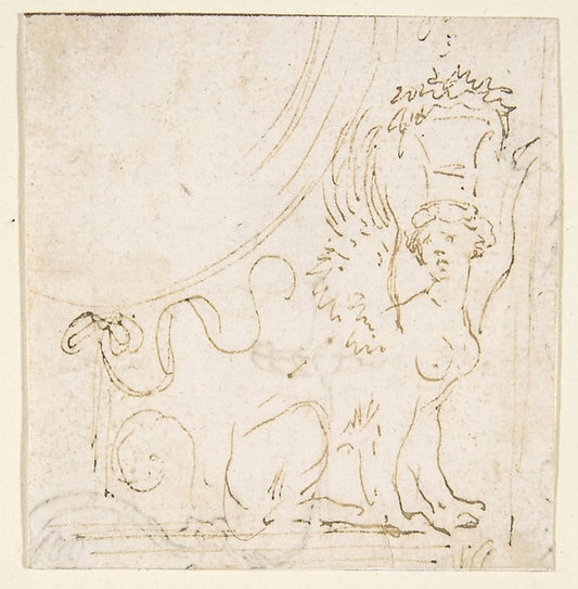 Ornamental Design with a Sphinx Bearing a Vessel on Her Head.,16x12"(A3) Poster