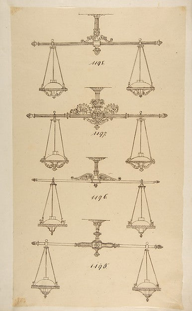 Four Designs for Hanging Light Fixtures 19th cent-Anonymous,F, Poster Print