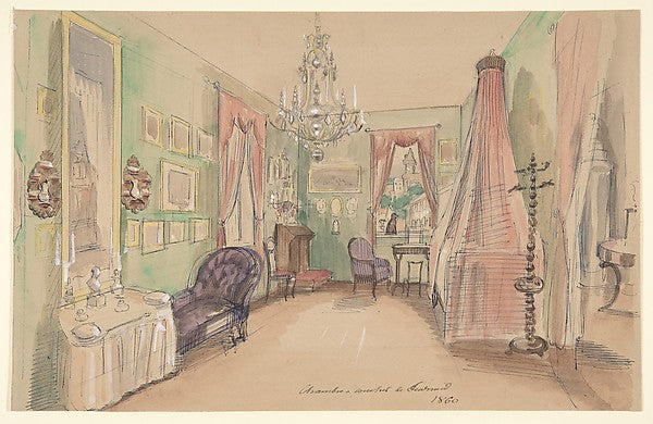 Drawing of an Interior: Bedroom 1857-Anonymous,French,19th c, Poster Print