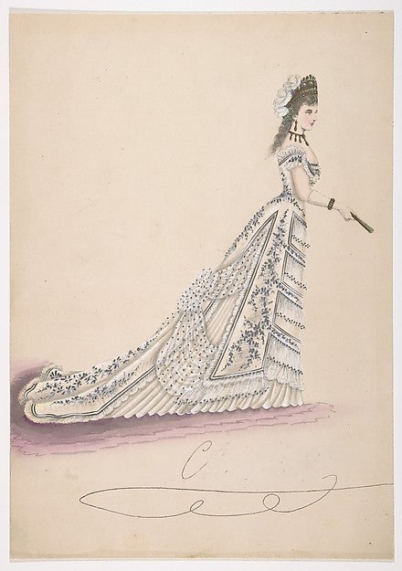 Fashion Study: Woman in a White Floral Dress 1875–1900-Anonymo, Poster Print