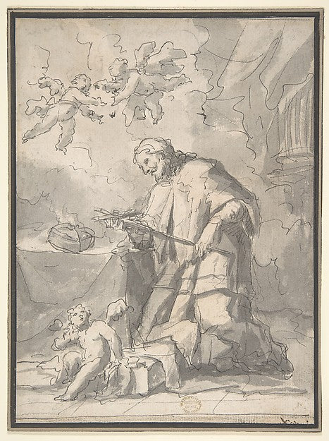Saint John Nepomucen Venerating a Crucifix 1689–1767-Gaspare D,16x12"(A3) Poster