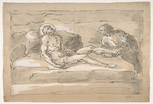 The Dead Christ Mourned by the Magdalen Who Venerates the Woun,  Poster Print