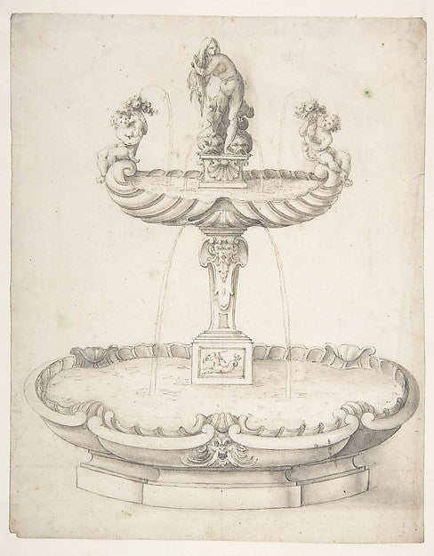 Design for a Fountain with Two Basins One on Top of the Other,  Poster Print Wall Art