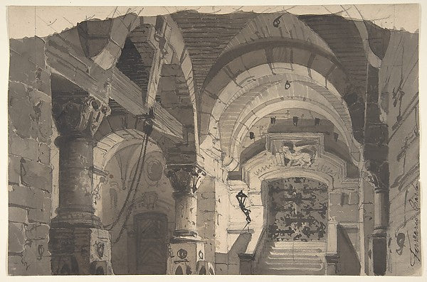 Design for a Stage Set of a Crypt  1833–1907-Carlo Ferrario,  Poster Print Wall Art