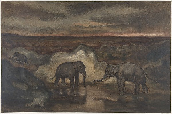 Elephants by a Pool 1810–75-Antoine-Louis Barye,  Poster Print Wall Art