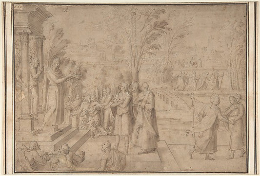 A Saint Addressing Figures from the Steps of a Temple-Antoine,16x12"(A3) Poster